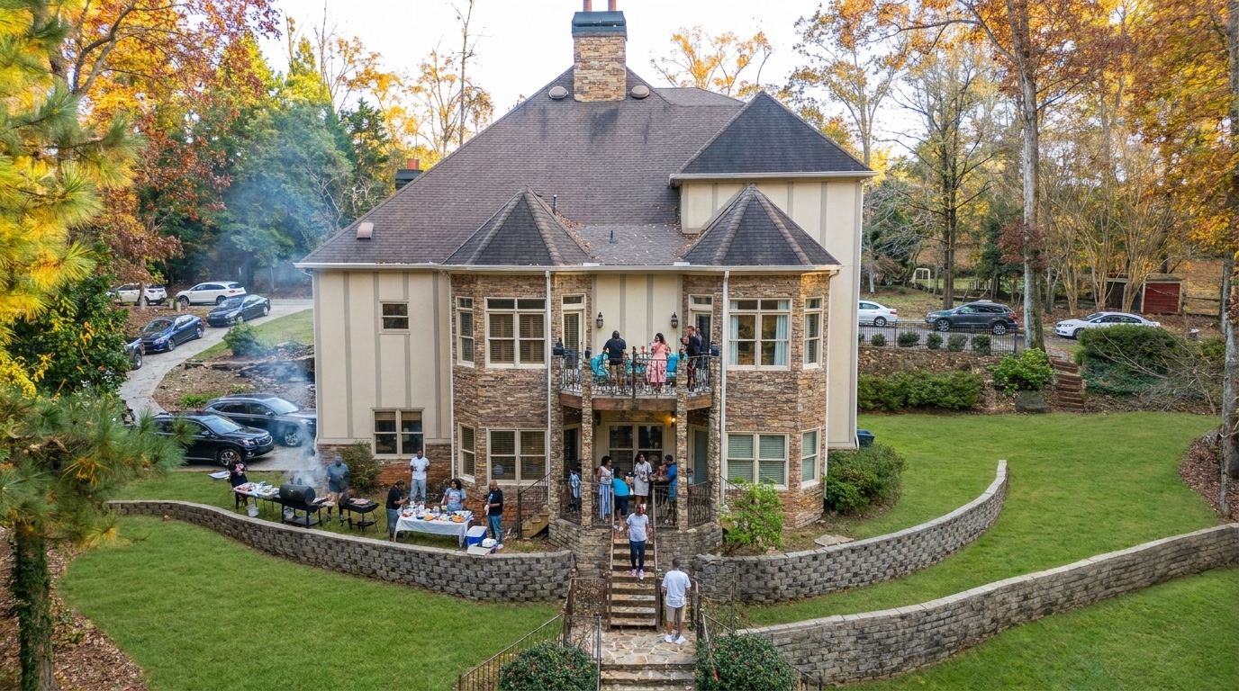 Guests celebrating on the terraced back lawn at Hidden Gems Atlanta